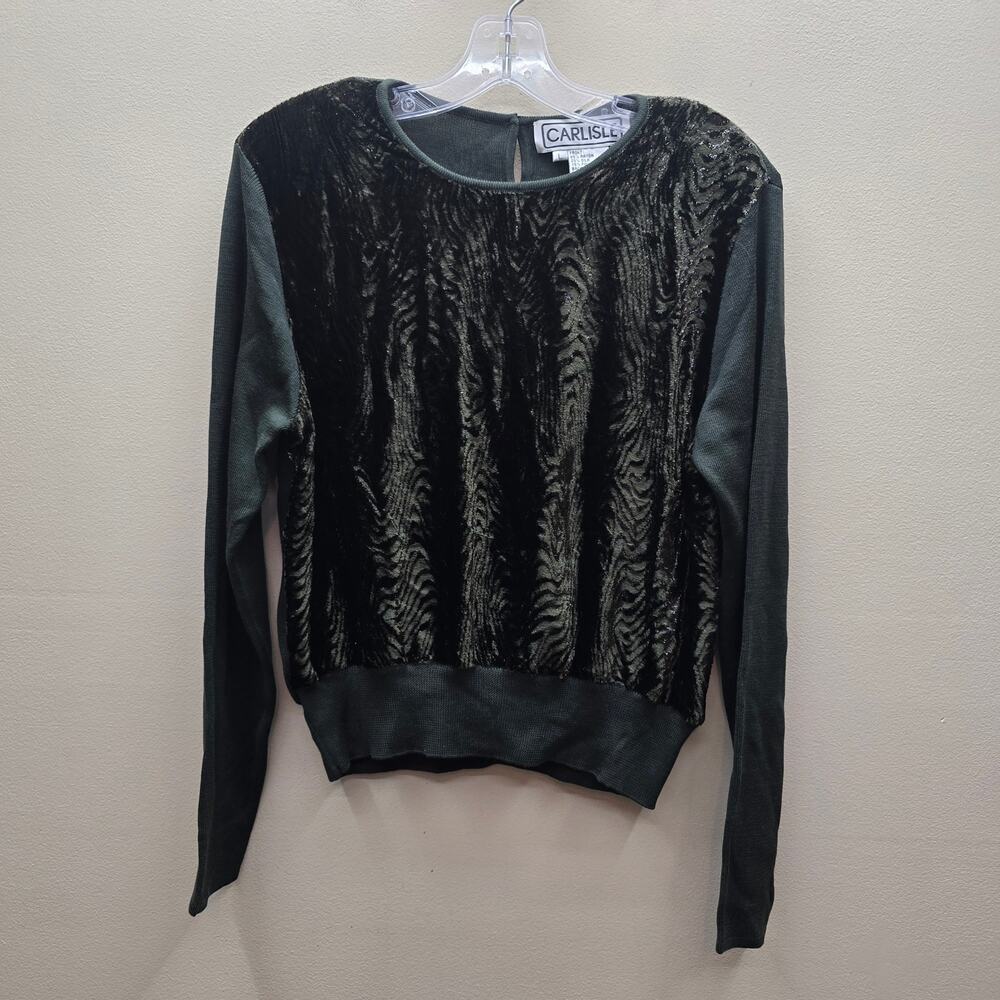Vintage Carlisle Silk Blend Sweater Large Pullover Velvet Panel Size Large Green